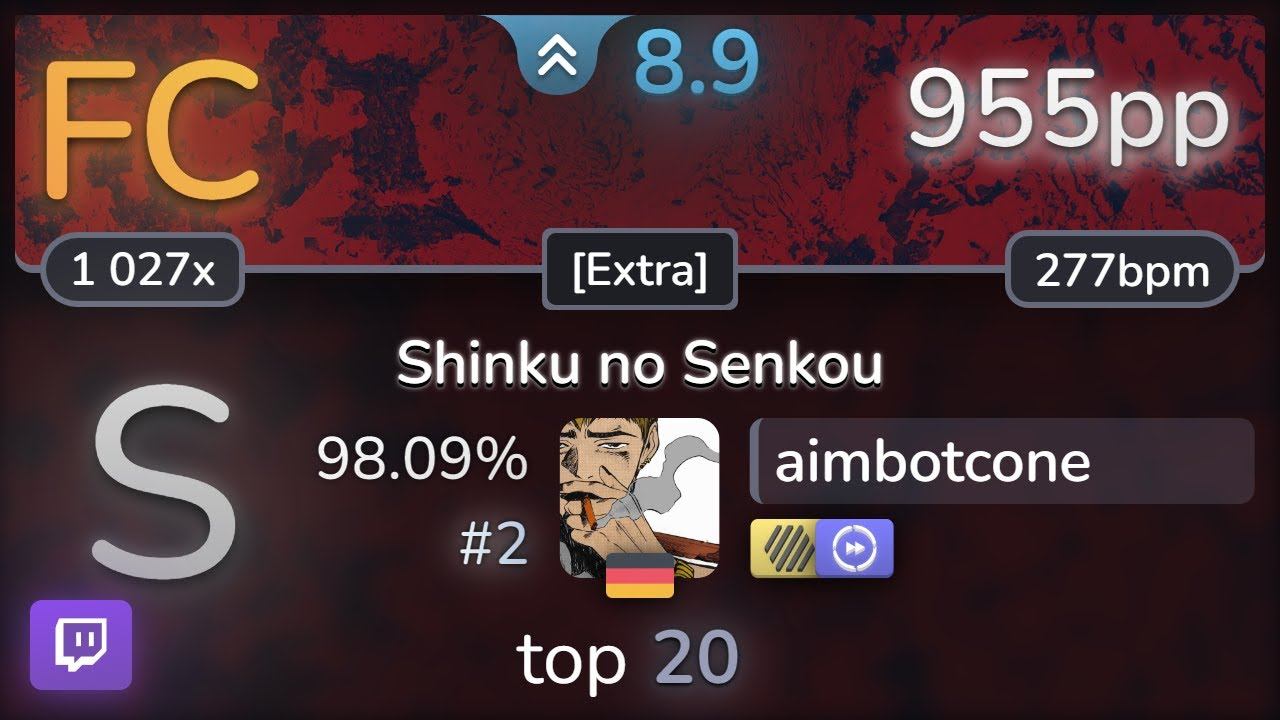 🔴 8.9⭐ aimbotcone | m108 - Shinku no Senkou [Extra] +HDDT 98.09% FC #2 | 955pp - osu! смотреть онлайн