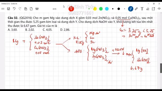 Cho m gam Mg vào dung dịch X gồm 0,03 mol Zn(NO3)2 và 0,05 mol Cu(NO3)2 смотреть онлайн