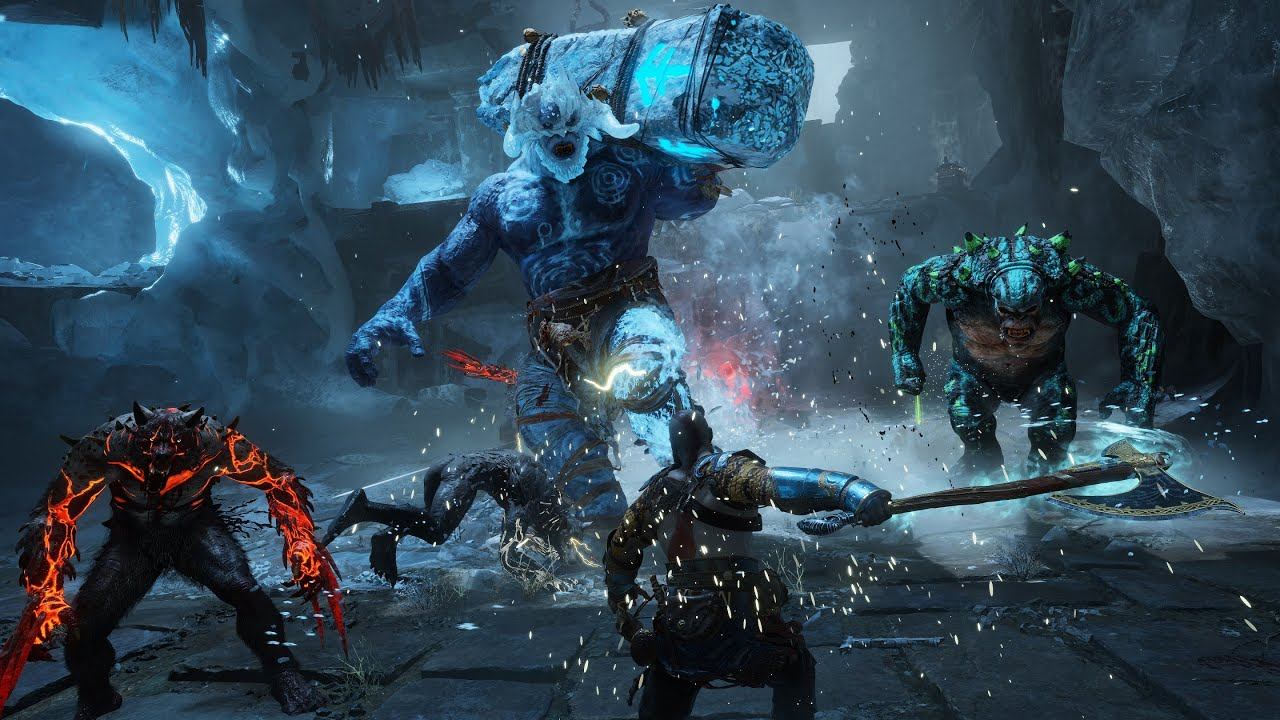 GOD OF WAR - Combat Vs Ice Troll, Ogre and Wolves [PC] [4K @ Max Settings] смотреть онлайн