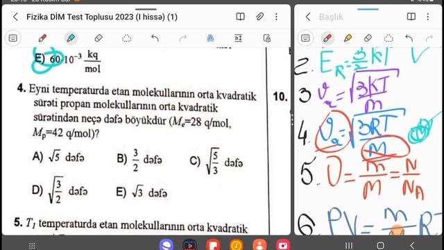 MKN-nin əsasları.İdeal Qaz Qanunları (1-ci Hissə) DİM 2023 Fizika Test Toplusu