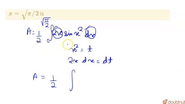 Area under the curve `y = x sin x^(2)`, bounded by the lines x = 0 and `x= sqrt(pi//2)` is смотреть онлайн