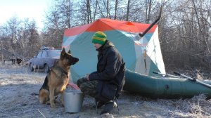 Первый лед! Пес искупался. Поиски рыбы.