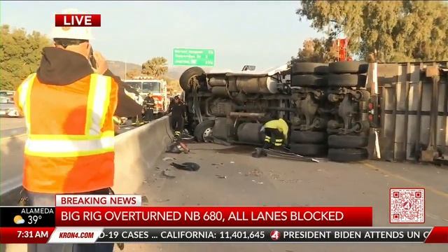 Northbound I-680 at Pleasanton blocked by big-rig crash смотреть онлайн