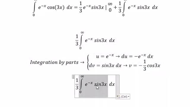 Calculus Help: Integral of ∫ e^(-x) cos(3x) dx - Integration by parts смотреть онлайн