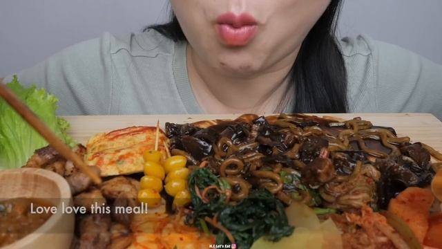 ASMR KOREAN Town Black Bean Noodles, BBQ Pork With Korean Style Omelette NO Talking Eating Sounds