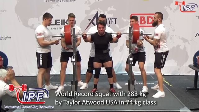World Record Squat with 283 kg by Taylor Atwood USA in 74 kg class смотреть онлайн