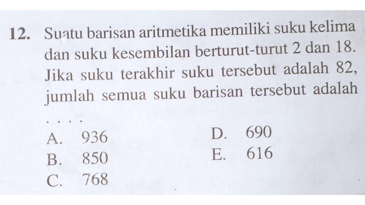 Suatu barisan aritmetika memiliki suku kelima dan suku kesembilan berturut-turut 2 dan 18. Jika suk смотреть онлайн