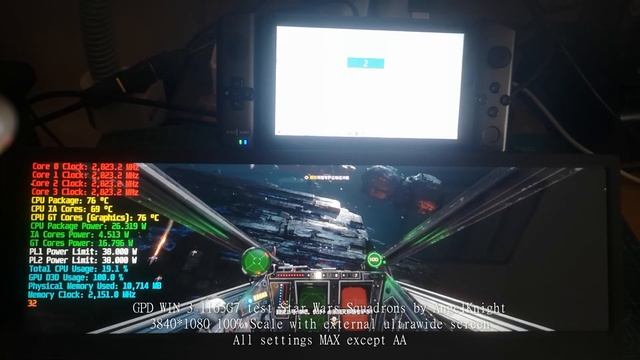 GPD WIN 3 Test Star Wars Squadrons 3840*1080 MAX settings смотреть онлайн