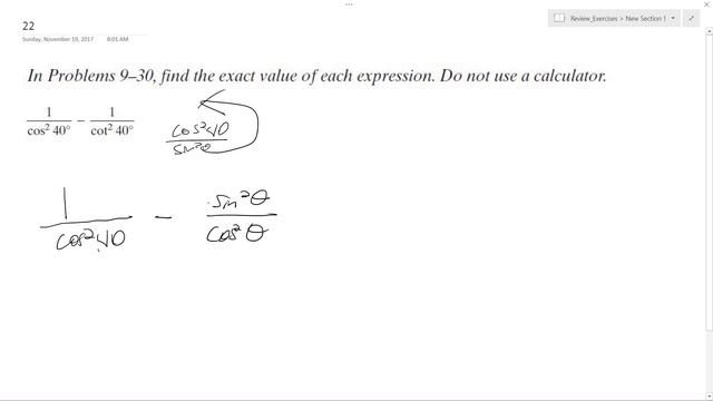 1/cos^2(40) - 1/cot^2(40) find the exact value смотреть онлайн