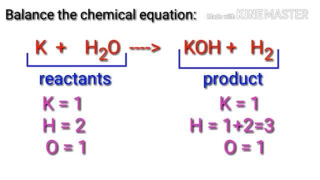 Balance the chemical equation. K + H2O = KOH + H2. смотреть онлайн