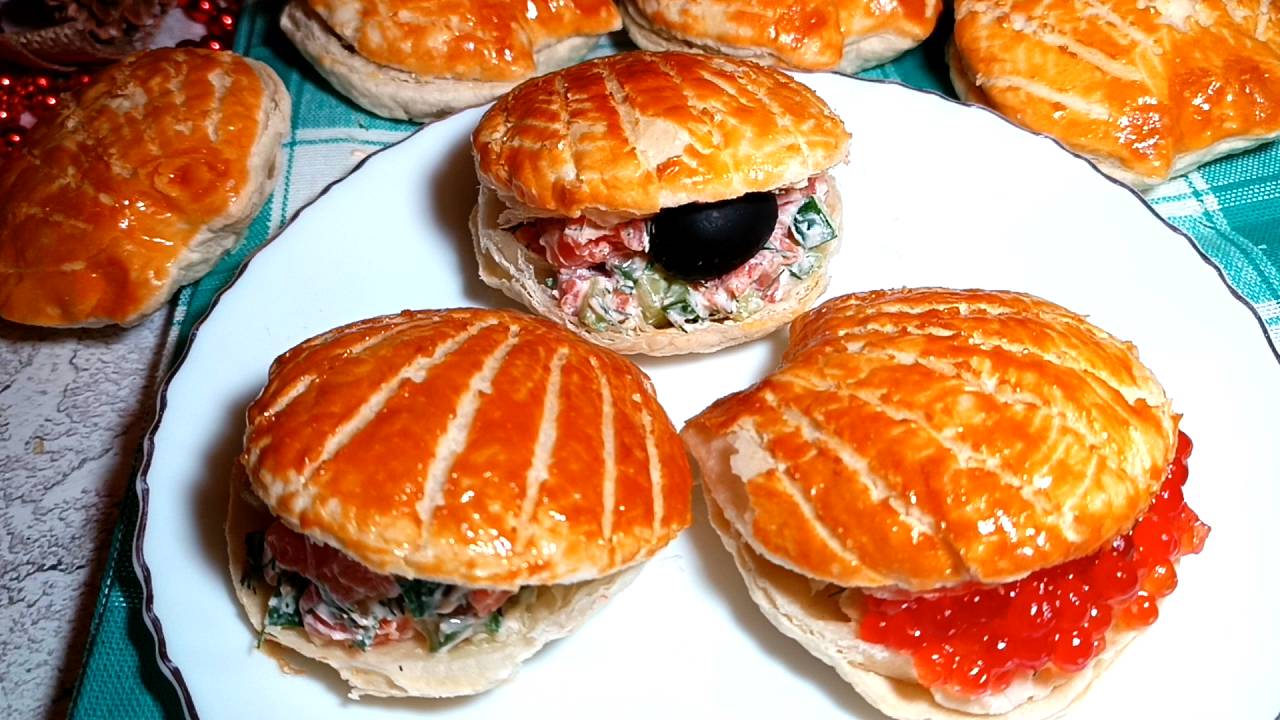 🎄 Закуска Ракушки из слоеного теста на Новый год. Закуски на праздничный стол смотреть онлайн