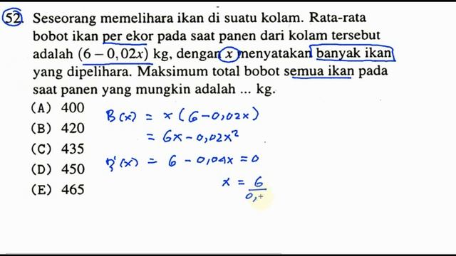 SBMPTN TKPA 2017 kode 222, matematika dasar, pembahasan no 52, berat maksimum ikan смотреть онлайн