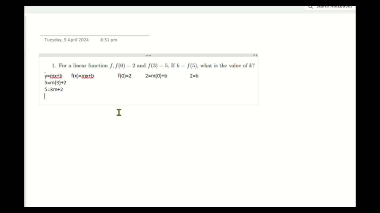 For a linear function f, f (0) = 2 and f (3) = 5. If k = f (5), what is the value of k? смотреть онлайн