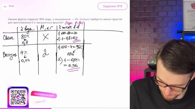 Свежие фрукты содержат 80% воды, а высушенные — 4%. Сколько требуется свежих фруктов для - №