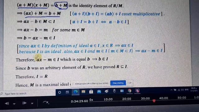 : 𝑹𝑴⁄is a field if and only if 𝑴 is a maximal ideal of 𝑹. смотреть онлайн