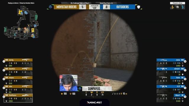 Outsiders vs Movistar Riders | Map 1 Inferno | ESL Challenger Valencia 2022 - Grand final смотреть онлайн