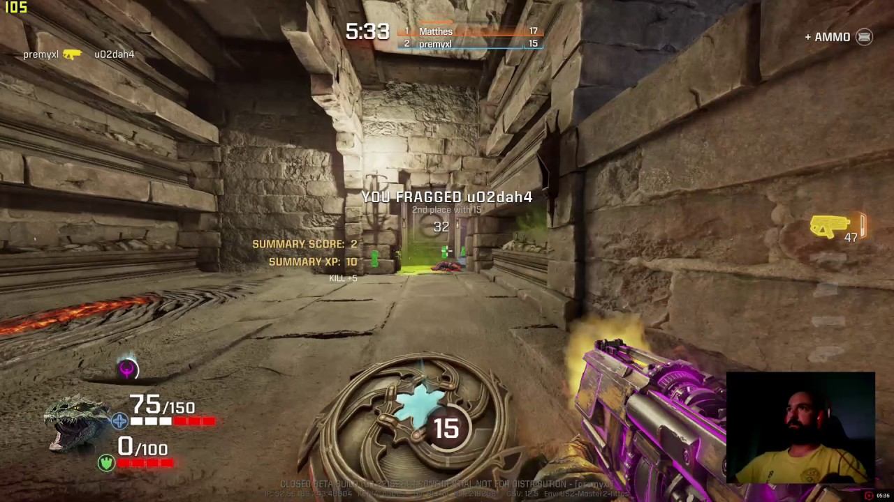 Quake Champions beta gameplay #5 (QUAD WHORE!!! net master + damage dealer run) смотреть онлайн