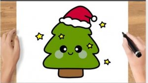 Как нарисовать кавайную новогоднюю елку легко