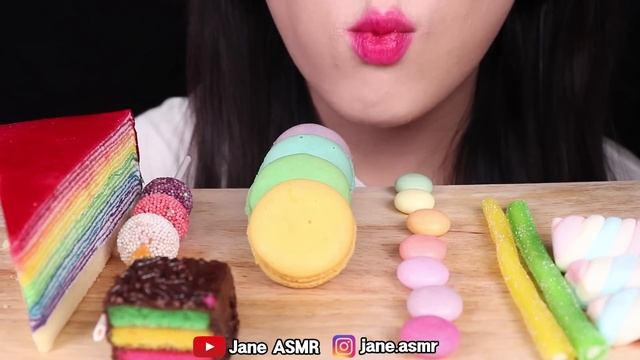 ASMR RAINBOW FOODS *JELLY STICK, CAKE POP, CREPE CAKE, GUMMY BALL 무지개 케이크팝, 젤리 스틱 먹방 EATING SOUNDS