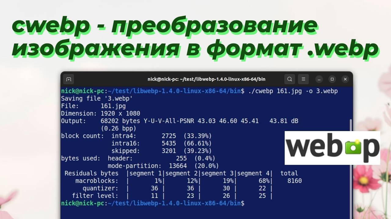cwebp - преобразование изображения в формат .webp смотреть онлайн