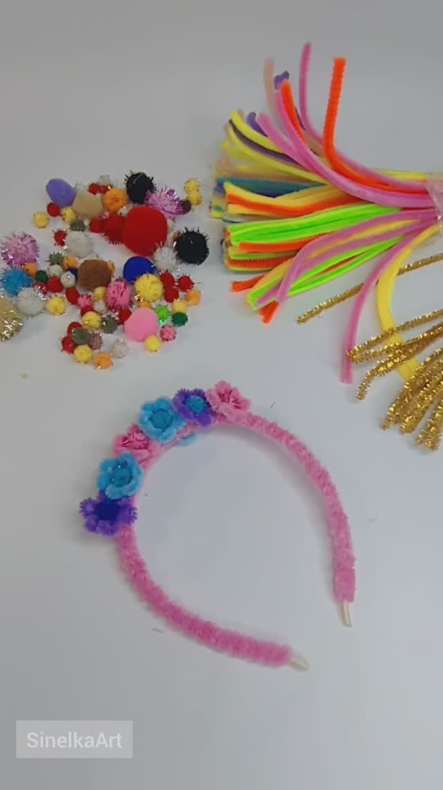 Ободок с цветами для девочки #поделка из синельной пушистой проволоки смотреть онлайн