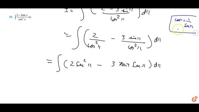 Find the integral `int(2-3sinx)/(cos^2x)dx`... смотреть онлайн