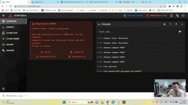 ปัญหา Klipper ใน Ender3 : error extruder not heating expected