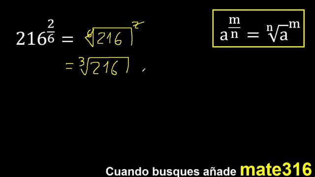 216^(2/6) , exponente fraccion a raiz . 216 elevado a la 2/6 . Convertir potencia fraccionaria смотреть онлайн
