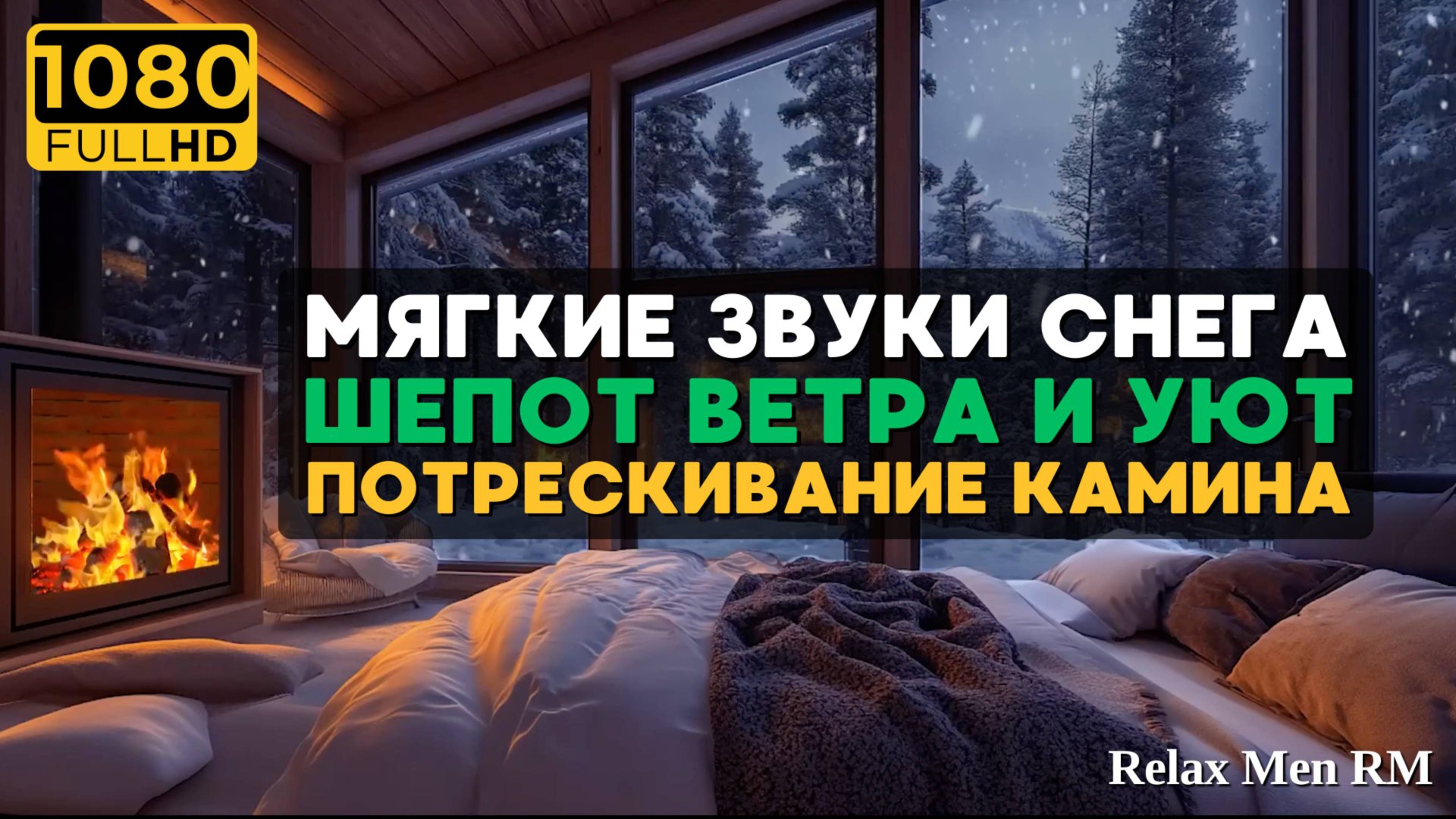 Мягкие звуки снега, шепот ветра и уют потрескивание камина - Зимнее спокойствие смотреть онлайн