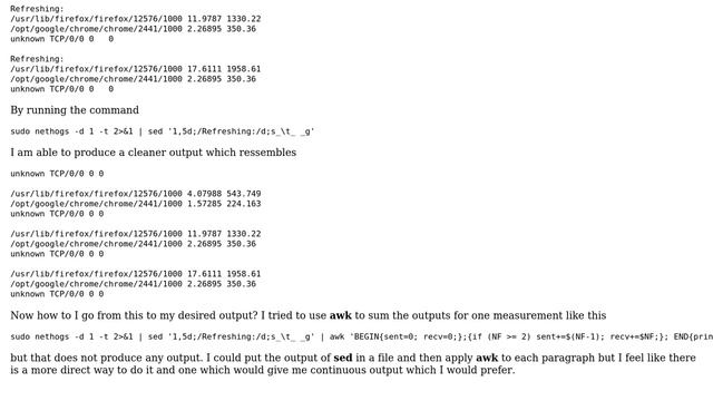 Unix & Linux: Parsing nethogs tracemode output смотреть онлайн