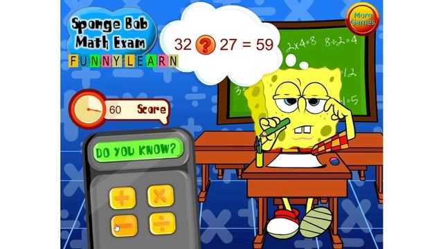 Игра Губка Боб Веселая Математика онлайн Sponge Bob Math Exam Funny Learn смотреть онлайн