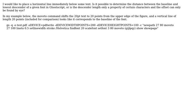 Unix & Linux: Finding the size (in points) of the descender of a font in Ghostscript / Postscript? смотреть онлайн