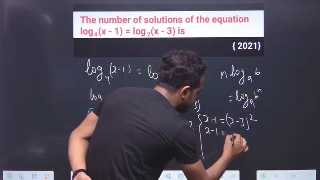 Find number of solution of the equation log4(x-1) = LOG2(X-3) | смотреть онлайн