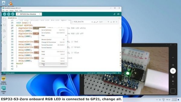 BlinkRGB Exercise run on WaveShare ESP32-S3-Zero, in Arduino Framework