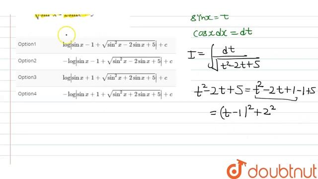 `int(cosx)/(sqrt(sin^2x-2sinx+5))dx=` смотреть онлайн