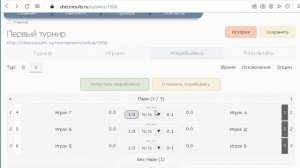 Онлайн жеребьёвка. Вкладка Жеребьёвка - Швейцарская система