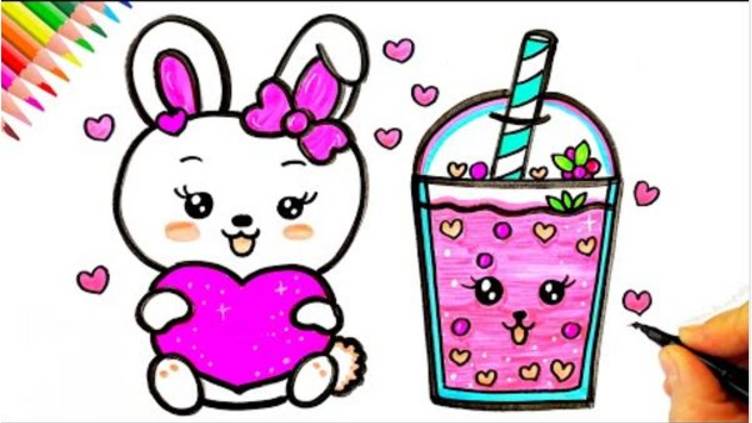 Рисунок милого кролика - Легкие рисунки - Рисунок милого напитка - Легкий рисунок кролика смотреть онлайн