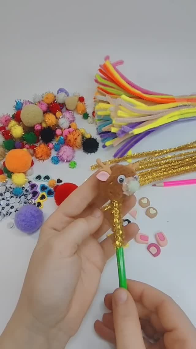 Лось на карандаше #поделка из синельной пушистой проволоки смотреть онлайн