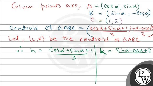 If \( A(\cos \alpha, \sin \alpha), B(\sin \alpha,-\cos \alpha), C(1,2) \) are the vertices of \(... смотреть онлайн