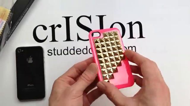 Golden diagonal studded neon hot pink case 002 by crISIon - studdedcase.com смотреть онлайн