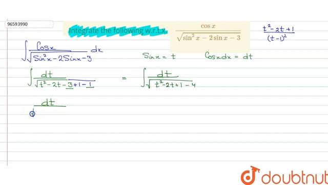 `(cos x)/(sqrt(sin^(2)x-2sinx-3))` смотреть онлайн