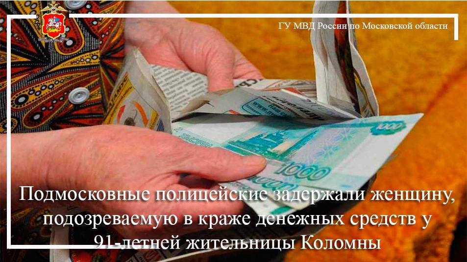 Подмосковные полицейские задержали женщину, подозреваемую в краже денежных средств у 91-летней жите смотреть онлайн