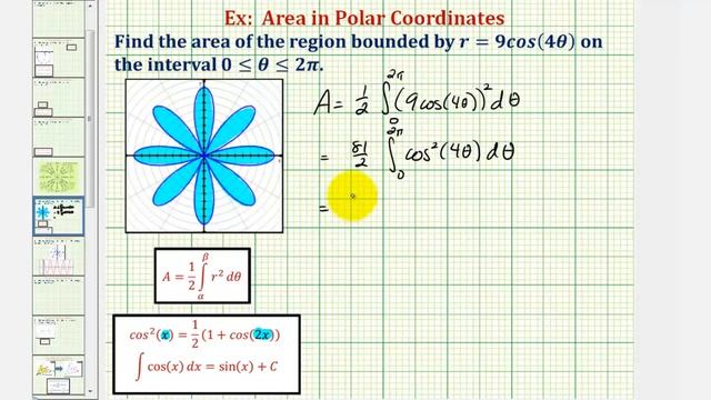 Ex: Find the Area of a Region Bounded by a Polar Curve (r=Acos(n*theta)) смотреть онлайн