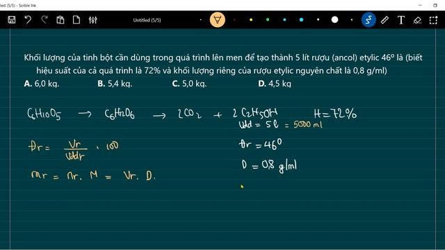 Khối lượng của tinh bột cần dùng trong quá trình lên men để tạo thành 5 lít rượu ancol etylic 46º l смотреть онлайн