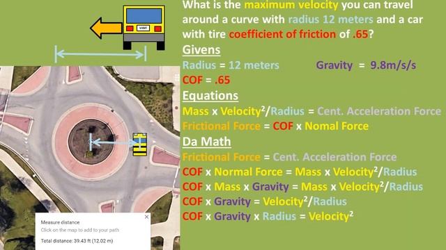Car Going Around Curve (Find Max Frictional Velocity, Coefficient of Friction, & Min Radius) смотреть онлайн