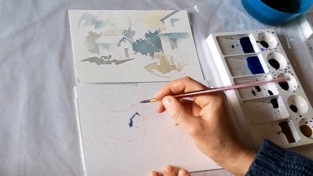 Пейзаж Часовенка Акварель смотреть онлайн