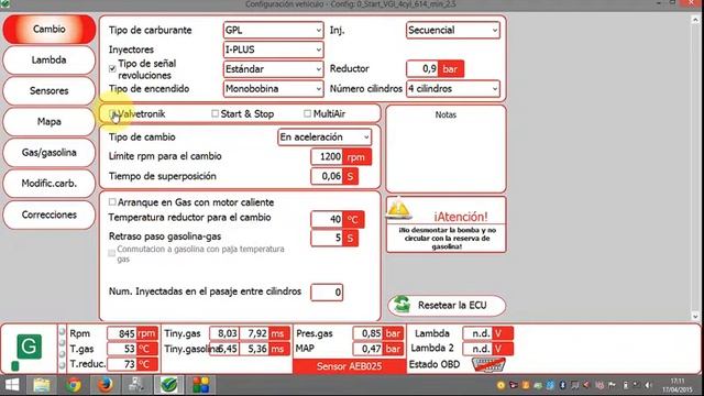 Video 9: Autogas Software - Configuración Automovíl - Cambio - Valvetronik, Start & Stop, Multiair