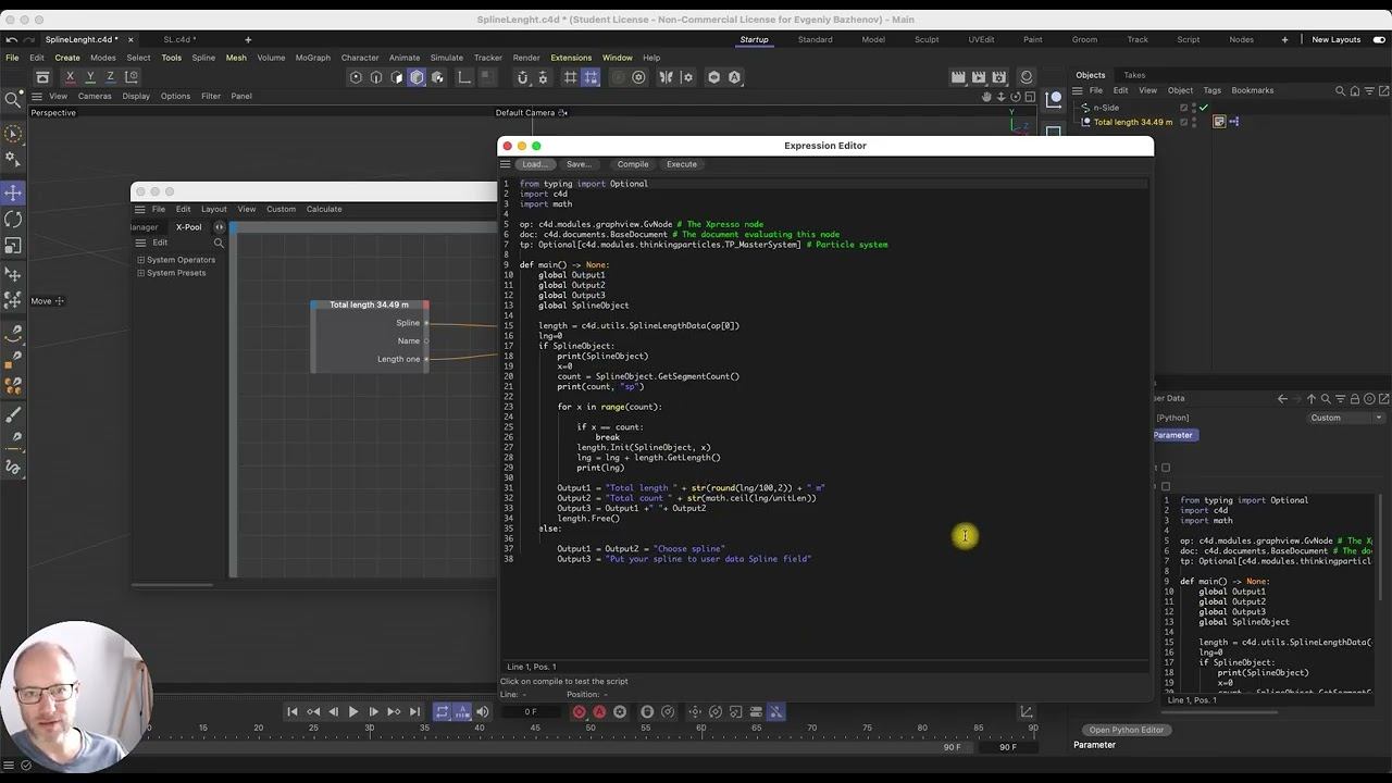 Cinema 4D XPresso SplineLength Part2 Phyton Node