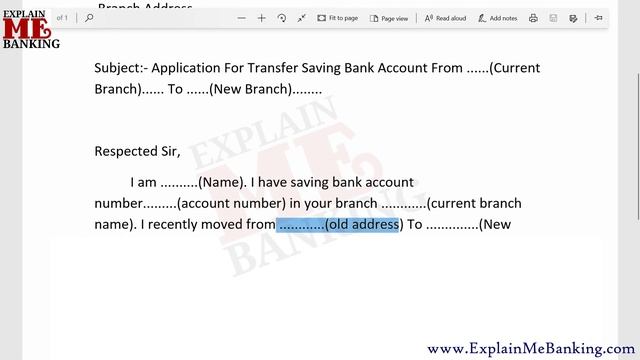 SBI Account Transfer Application Letter In English | State Bank Of India Account Transfer Applicati
