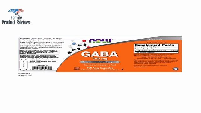 NOW Supplements GABA Gamma-aminobutyric Acid750mg 100 Veg Capsules